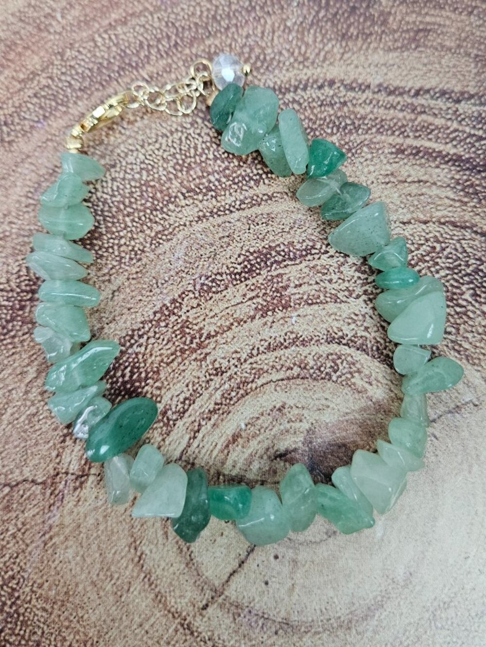 Green Aventurine Adjustable Gold Tone Clasp Chip Bracelet